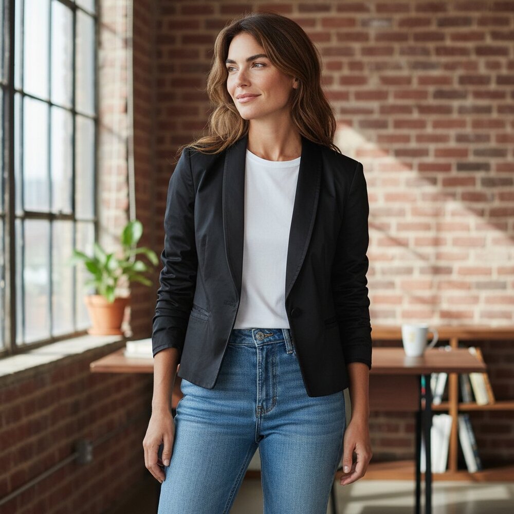 CALVIN KLEIN Women's EUC One-Button‎ Lined Black Blazer | Size 6